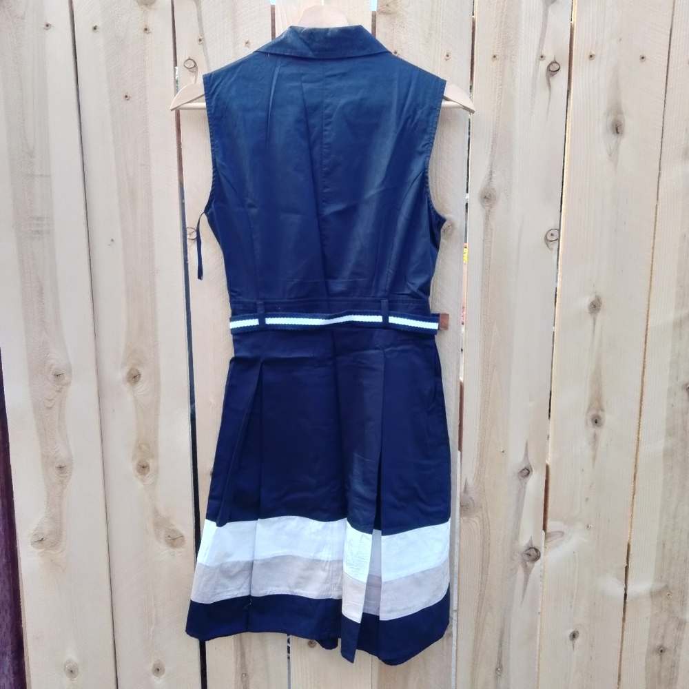 Koton Navy Sleeveless A-Line V-Neck Dress w/ Contrast Hem Women's Size EUR 38(S) - Picture 2 of 14